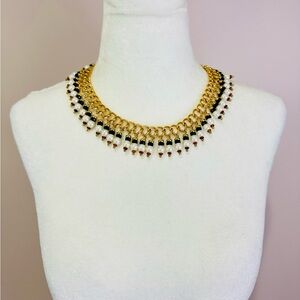 Regal Gold and Black Beaded Collar Necklace statement dramatic design